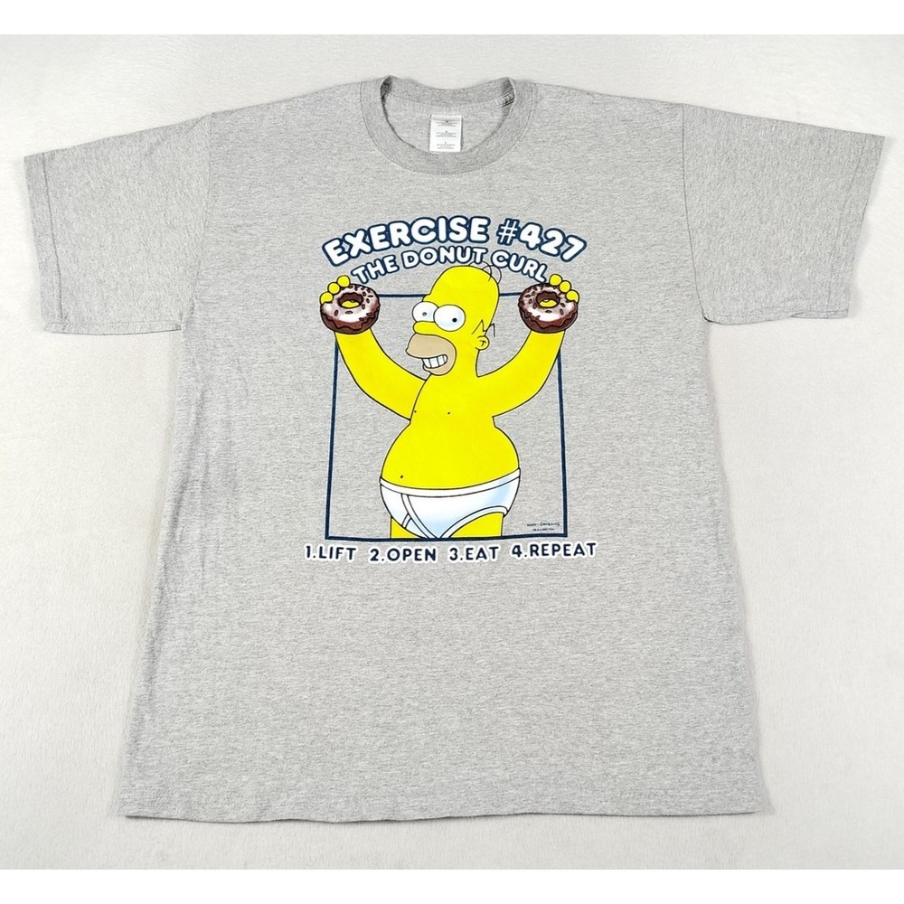 Vintage Gildan Homer Simpson Shirt Mens Large Gray Donut Curl Y2K Graphic‎ Tee